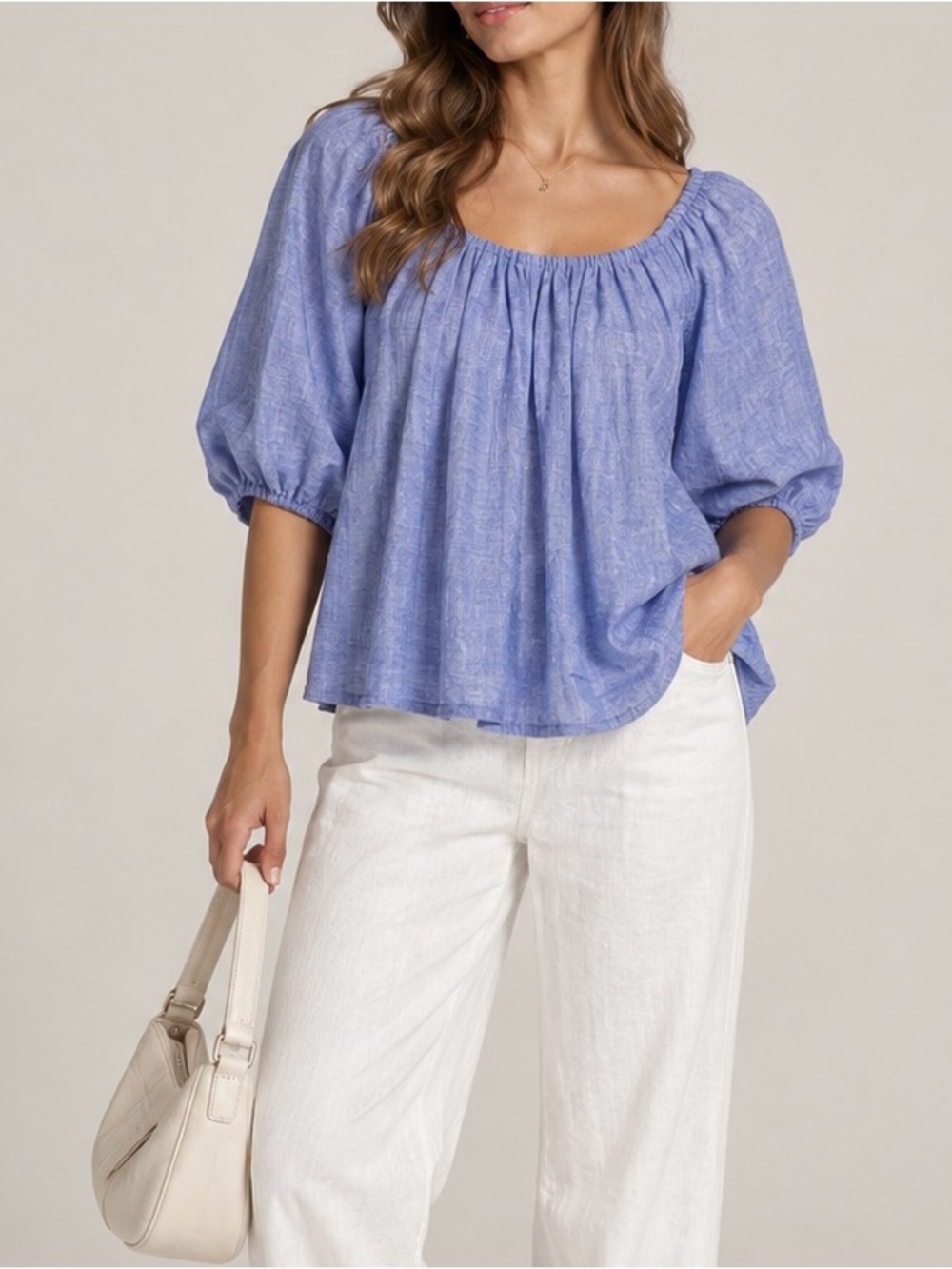J. Crew Lavender Scoop-Neck Peasant Blouse